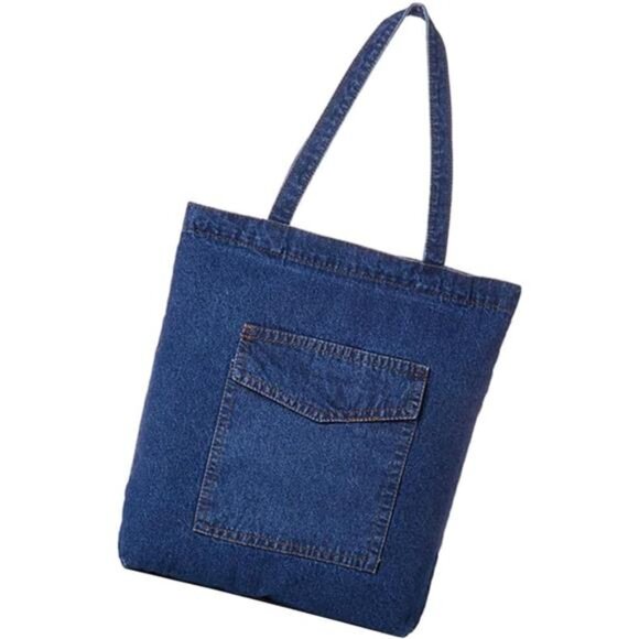 denim Shoulder Bag Large Capacity Zipper Closure Casual Tote- Picture 1 - Picture 2 of 8